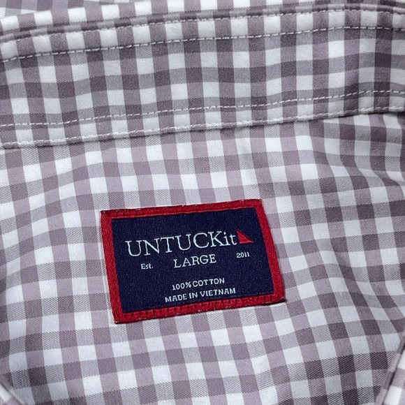Untuckit Shirt Men Large Gray White Button Up Gingham Check Dress Casual Poplin - Picture 3 of 9